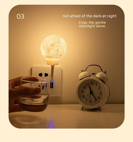 A cozy bedroom setting featuring the SmartNest™ voice-activated moon light, creating a peaceful ambient glow perfect for nighttime relaxation.
