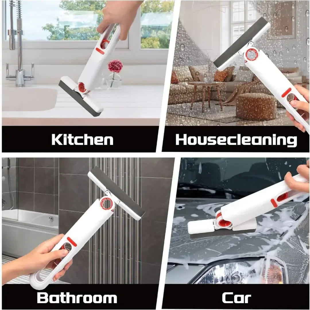 Minimalist mini handheld squeeze mop wiping a white marble kitchen counter.