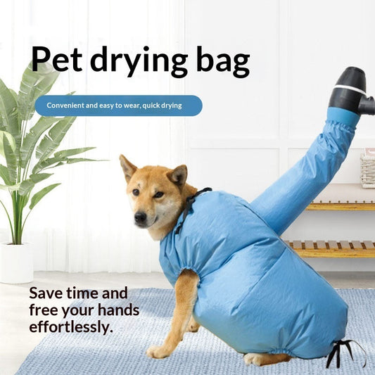 SmartNest™ pet drying bag showing a French Bulldog comfortably being dried with 360-degree circulating airflow.