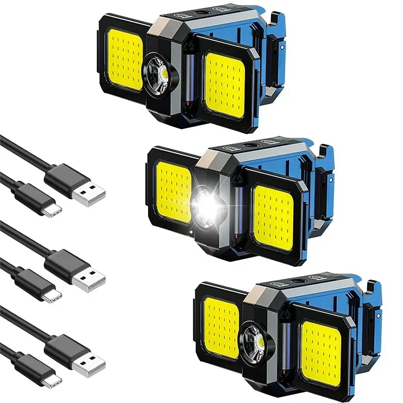 Mini-Taschenlampe Schlüsselanhänger COB Arbeitsleuchte USB wiederaufladbare Lampe mit 90° klappbaren Seitenlichtern superhelle tragbare Laternen