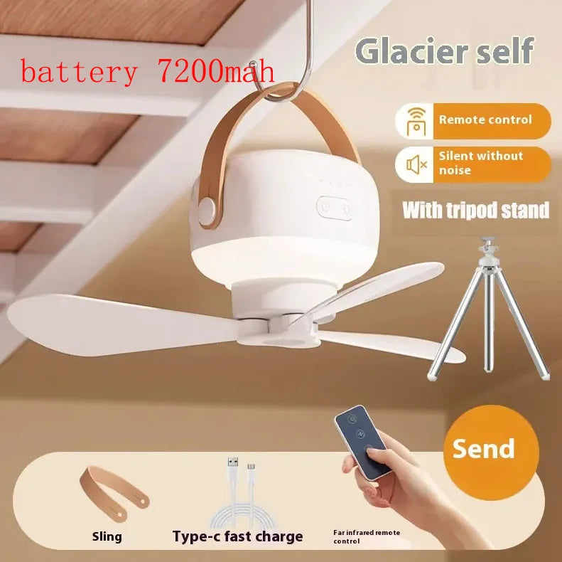 Tragbare Deckenventilatoren Wiederaufladbarer LED-Elektroventilator Nachtlampe Zuhause Outdoor Camping Zelt Hängeventilator Licht mit Fernbedienung