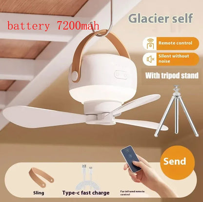 Tragbare Deckenventilatoren Wiederaufladbarer LED-Elektroventilator Nachtlampe Zuhause Outdoor Camping Zelt Hängeventilator Licht mit Fernbedienung