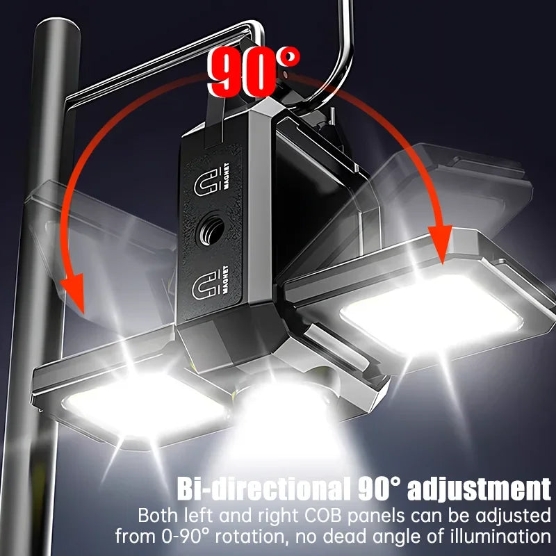 Demonstration of the 90-degree foldable light panels providing adjustable, flexible illumination.