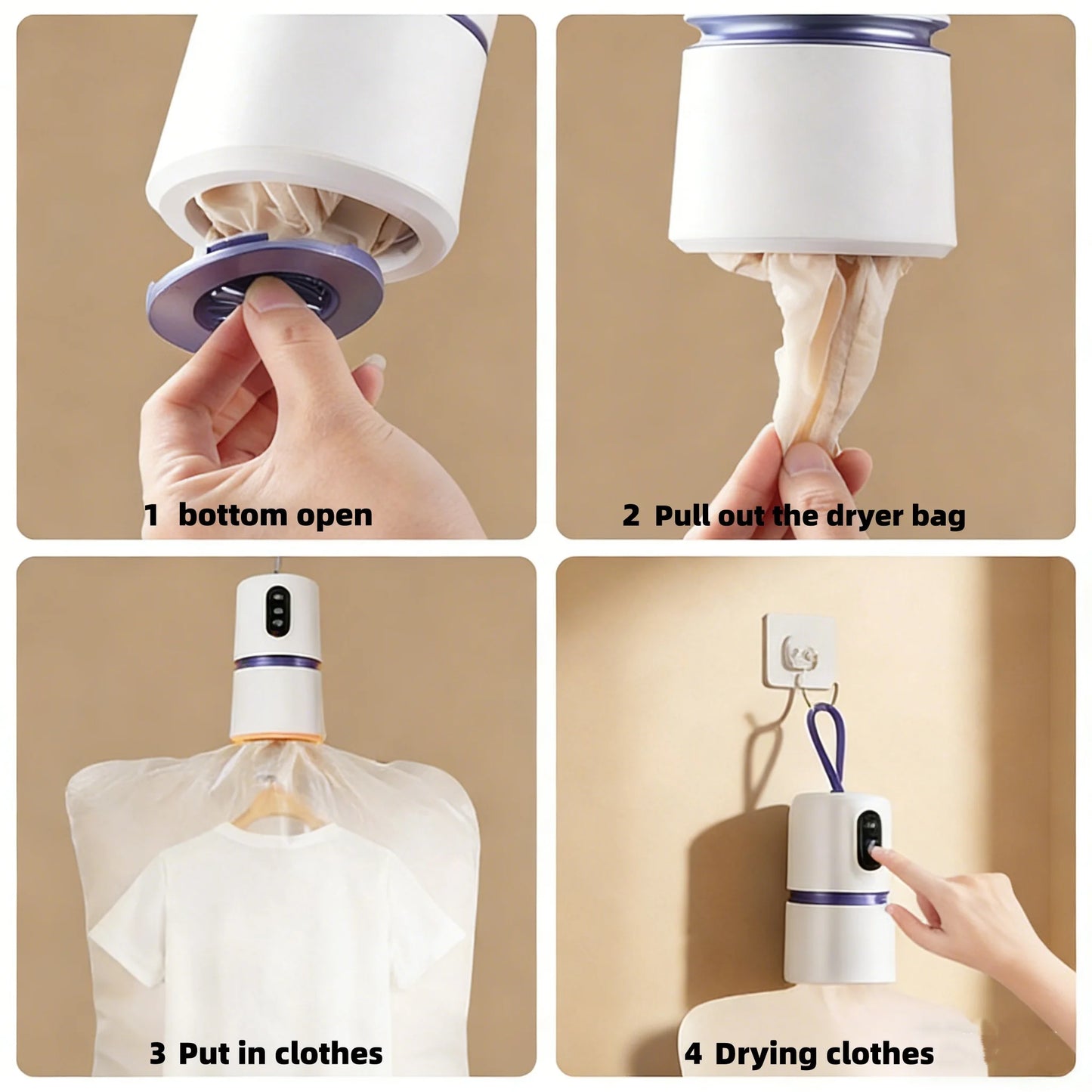 Foldable travel clothes dryer compact design stored on a minimalist wooden shelf.