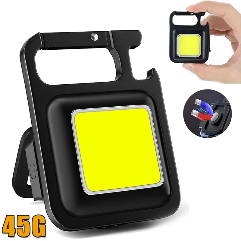 Mini-Taschenlampe Schlüsselanhänger COB Arbeitsleuchte USB wiederaufladbare Lampe mit 90° klappbaren Seitenlichtern superhelle tragbare Laternen