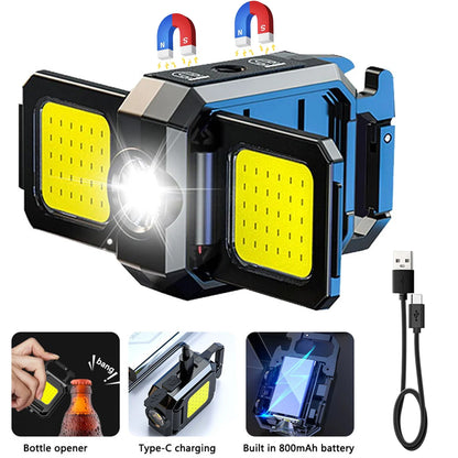 Mini-Taschenlampe Schlüsselanhänger COB Arbeitsleuchte USB wiederaufladbare Lampe mit 90° klappbaren Seitenlichtern superhelle tragbare Laternen