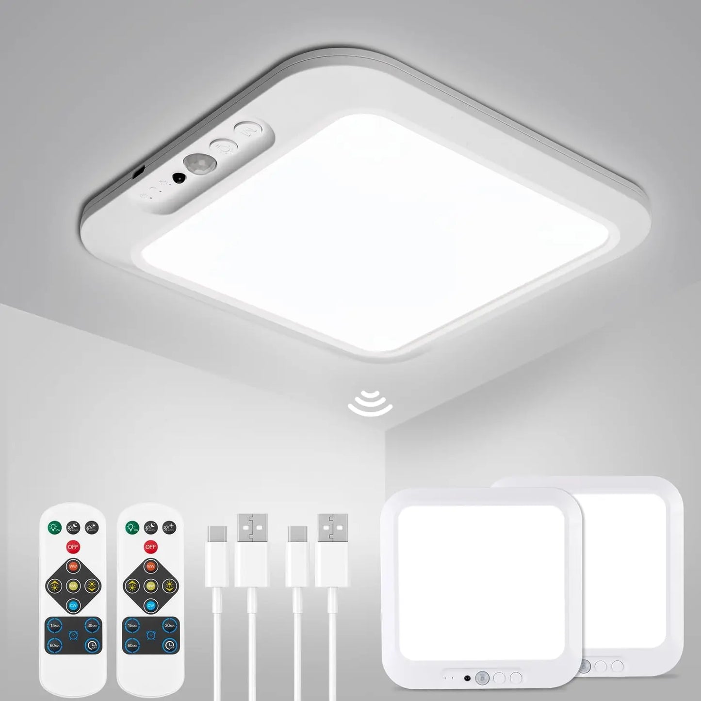 Wiederaufladbare, batteriebetriebene Deckenleuchte, kabellose Duschlampe mit Bewegungssensor für den Innenbereich und Fernbedienung, 3000K 4500K 6500K für Zimmer
