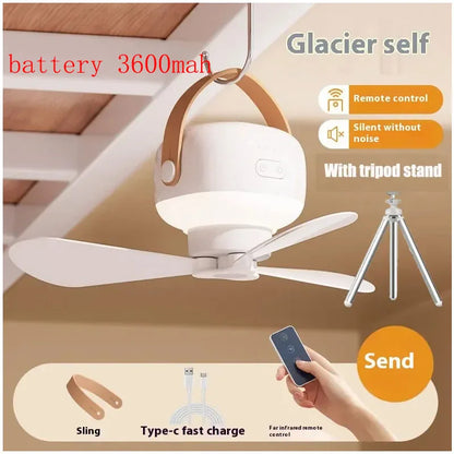 Tragbare Deckenventilatoren Wiederaufladbarer LED-Elektroventilator Nachtlampe Zuhause Outdoor Camping Zelt Hängeventilator Licht mit Fernbedienung