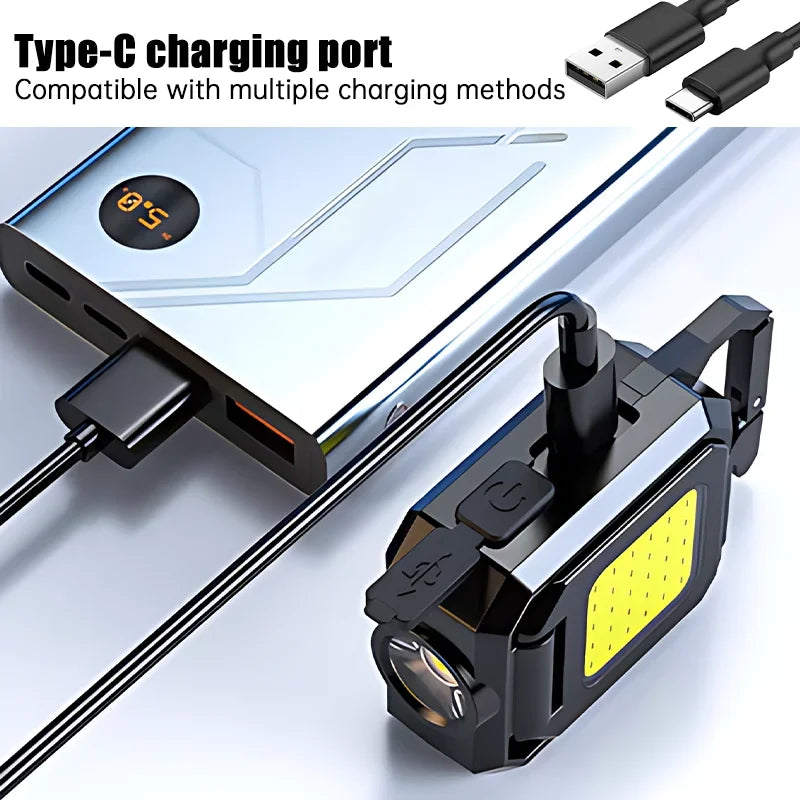 Mini-Taschenlampe Schlüsselanhänger COB Arbeitsleuchte USB wiederaufladbare Lampe mit 90° klappbaren Seitenlichtern superhelle tragbare Laternen