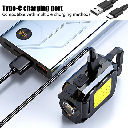 Mini-Taschenlampe Schlüsselanhänger COB Arbeitsleuchte USB wiederaufladbare Lampe mit 90° klappbaren Seitenlichtern superhelle tragbare Laternen