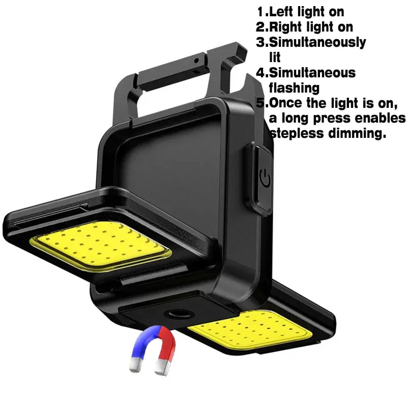Mini-Taschenlampe Schlüsselanhänger COB Arbeitsleuchte USB wiederaufladbare Lampe mit 90° klappbaren Seitenlichtern superhelle tragbare Laternen