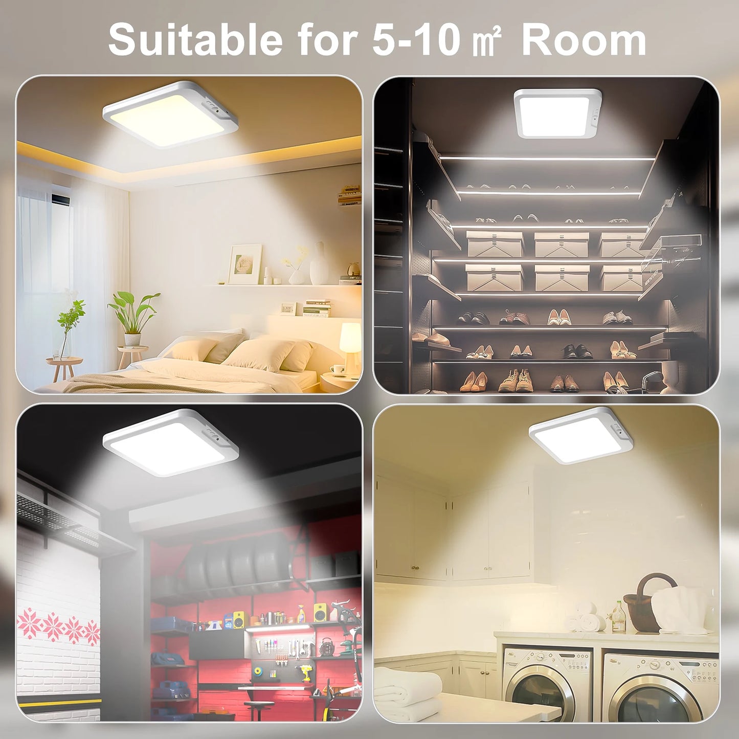 Wiederaufladbare, batteriebetriebene Deckenleuchte, kabellose Duschlampe mit Bewegungssensor für den Innenbereich und Fernbedienung, 3000K 4500K 6500K für Zimmer
