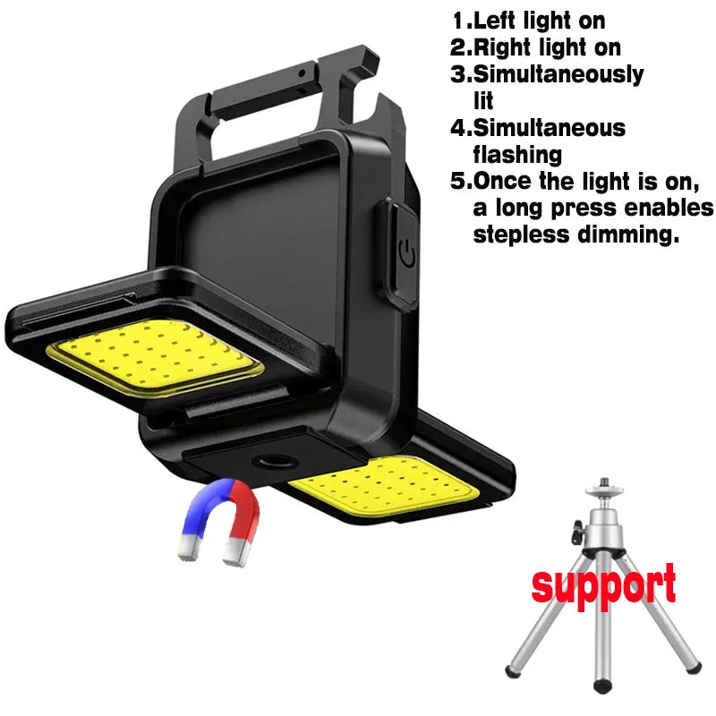 Mini-Taschenlampe Schlüsselanhänger COB Arbeitsleuchte USB wiederaufladbare Lampe mit 90° klappbaren Seitenlichtern superhelle tragbare Laternen