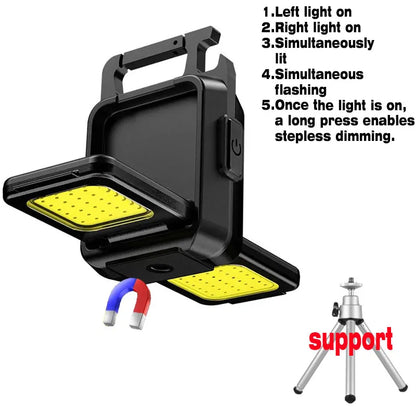 Mini-Taschenlampe Schlüsselanhänger COB Arbeitsleuchte USB wiederaufladbare Lampe mit 90° klappbaren Seitenlichtern superhelle tragbare Laternen
