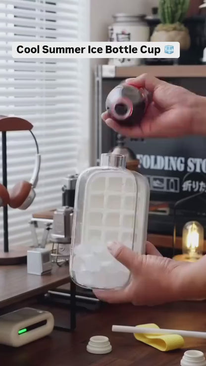 A person holding the SmartNest™ 2-in-1 drink bottle with an integrated ice compartment, staying hydrated during a workout.